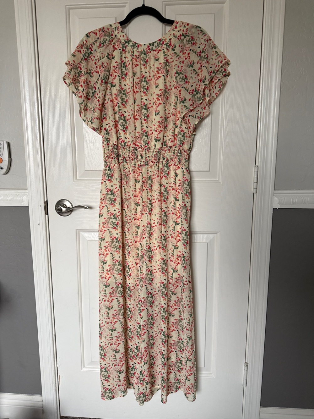 MELLODAY Cream Jumpsuit with Pink & Green Floral Print Size L